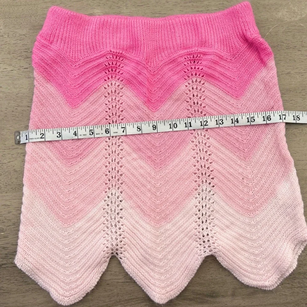 Pink Ombre Chevron Knit Mini Skirt Scalloped Hem Pointelle Size Large 528-11